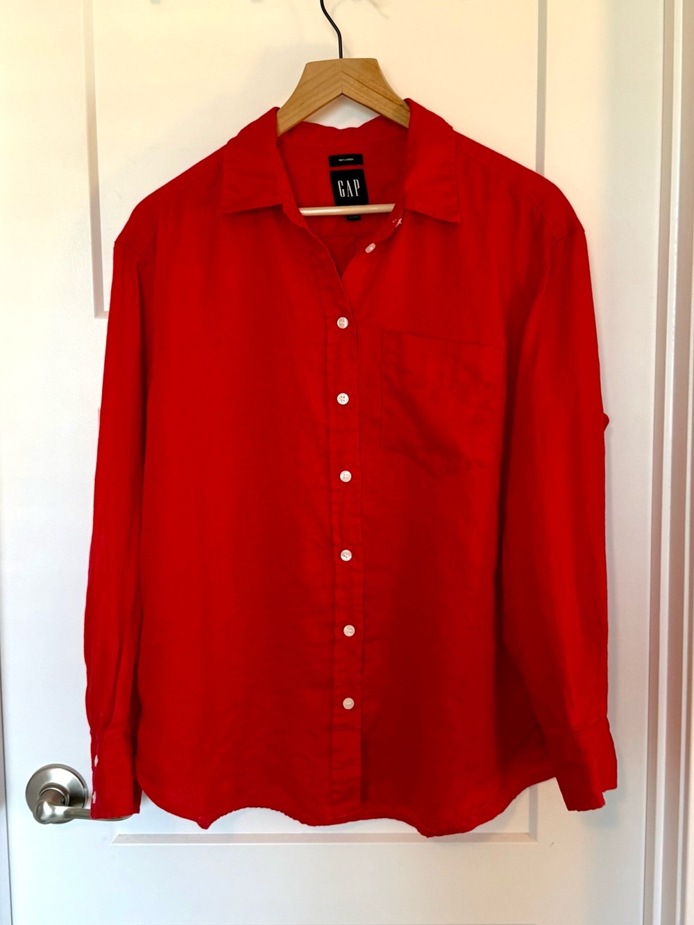 GAP Women’s Red Button-Up Shirt 100% Linen Size S